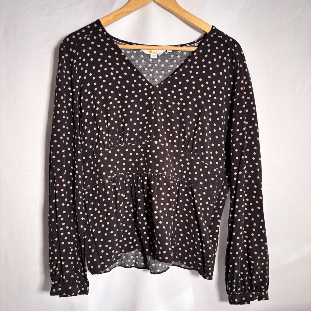 Boden Top Womens 12 Polka Dot Work Casual Chic Office Classic French Peplum